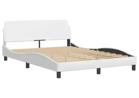 Pat cu saltea, alb, 140x200 cm, piele ecologică - 4/5