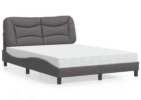 Pat cu saltea, gri, 140x200 cm, piele ecologică - 1/5