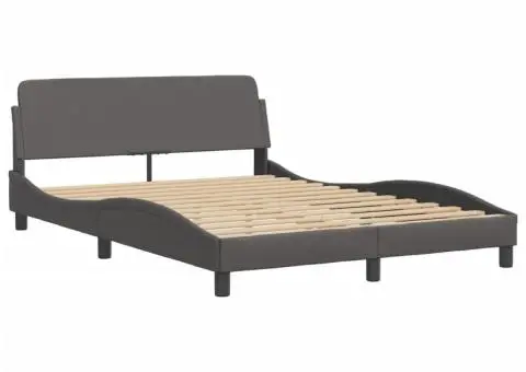 Pat cu saltea, gri, 140x200 cm, piele ecologică - 4/5