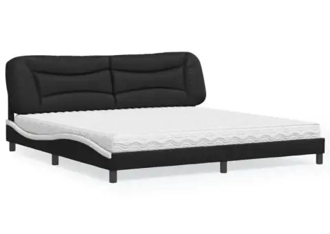 Pat cu saltea, negru și alb, 200x200 cm, piele ecologică - 1/5