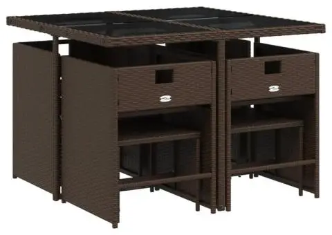 Set mobilier de grădină cu perne, 9 piese, maro, poliratan - 3/5