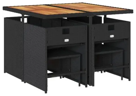 Set mobilier de grădină cu perne, 9 piese, negru, poliratan - 3/5