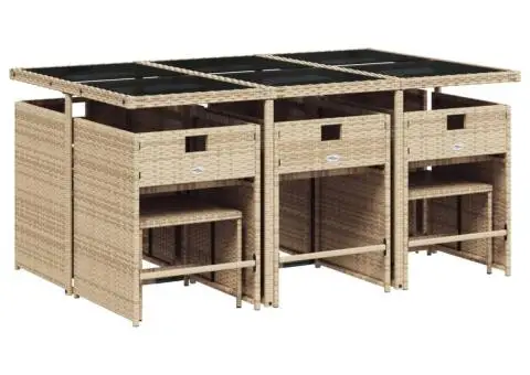 Set mobilier grădină cu perne, 11 piese bej combinat poliratan - 3/5