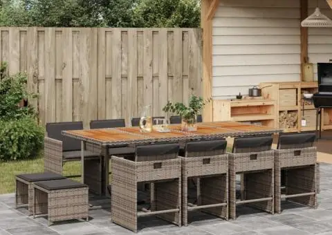 Set mobilier de grădină cu perne, 13 piese, gri, poliratan - 1/5