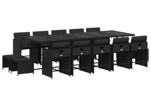 Set mobilier de grădină cu perne, 15 piese, negru, poliratan - 2/5