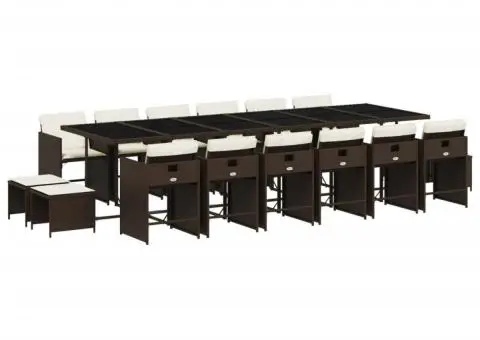 Set mobilier de grădină cu perne, 17 piese, maro, poliratan - 2/5