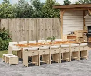 vidaXL Set mobilier de grădină cu perne, 17 piese, bej, poliratan