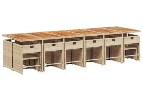 Set mobilier de grădină cu perne, 17 piese, bej, poliratan - 5/5