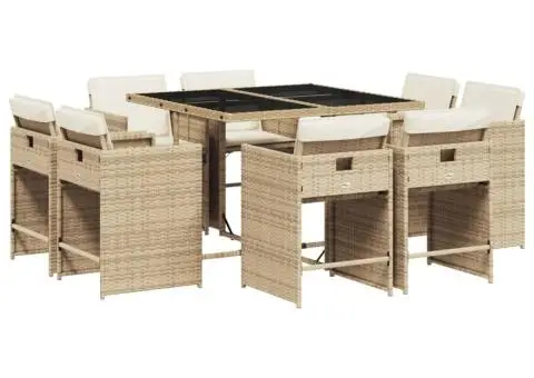 Set de masă pentru grădină, 9 piese, cu perne, bej, poliratan - 2/5