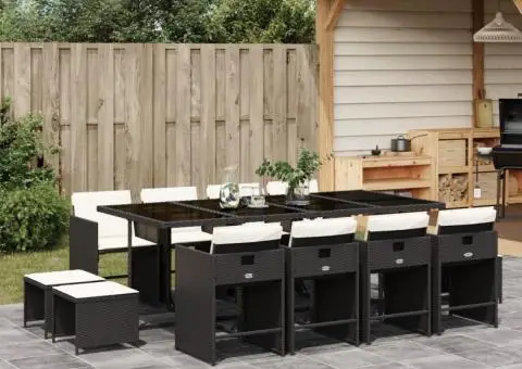 Set mobilier de grădină cu perne, 13 piese, negru, poliratan - 1/5