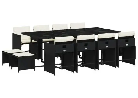 Set mobilier de grădină cu perne, 13 piese, negru, poliratan - 2/5