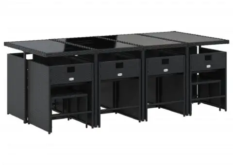 Set mobilier de grădină cu perne, 13 piese, negru, poliratan - 3/5