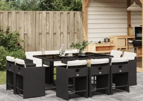 Set mobilier de exterior cu perne, 11 piese, negru, poliratan - 1/5