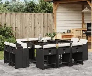 vidaXL Set mobilier de exterior cu perne, 11 piese, negru, poliratan