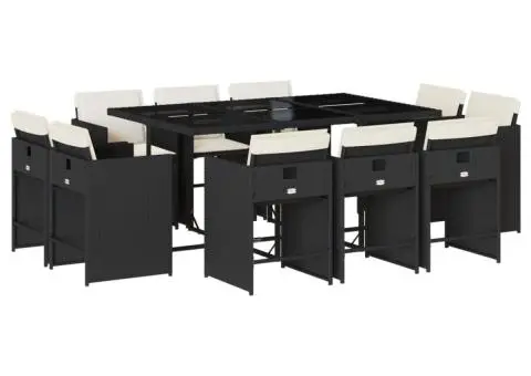 Set mobilier de exterior cu perne, 11 piese, negru, poliratan - 2/5