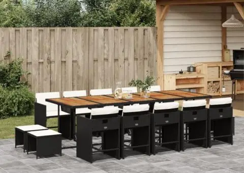 Set mobilier de grădină cu perne, 15 piese, negru, poliratan - 1/5