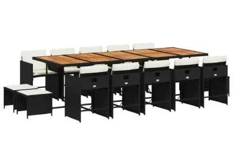 Set mobilier de grădină cu perne, 15 piese, negru, poliratan - 2/5