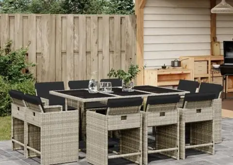 Set mobilier de grădină cu perne 11 piese gri deschis poliratan - 1/5