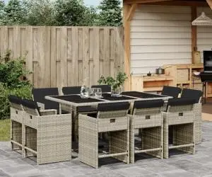 vidaXL Set mobilier de grădină cu perne 11 piese gri deschis poliratan