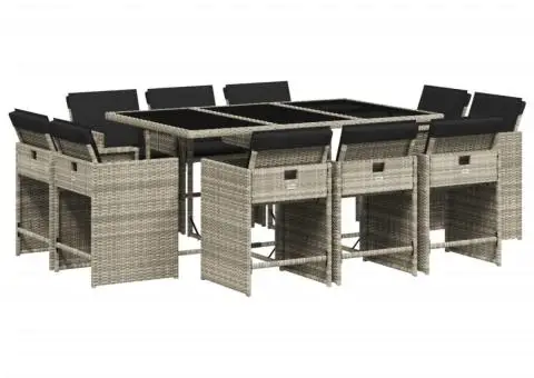 Set mobilier de grădină cu perne 11 piese gri deschis poliratan - 2/5