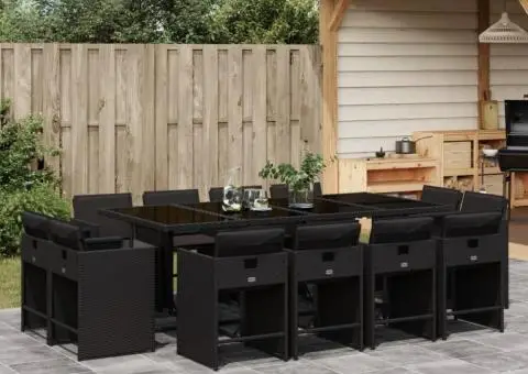 Set mobilier de grădină cu perne, 13 piese, negru, poliratan - 1/5