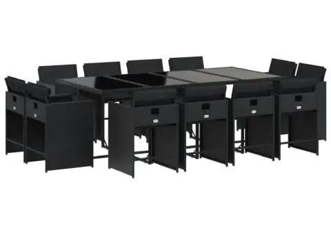 Set mobilier de grădină cu perne, 13 piese, negru, poliratan - 2/5
