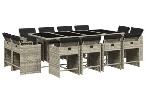 Set mobilier de grădină cu perne 13 piese gri deschis poliratan - 2/5