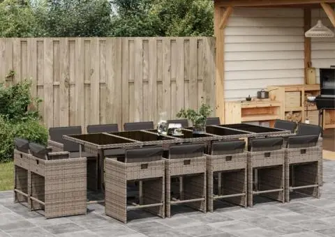 Set mobilier de grădină cu perne, 15 piese, gri, poliratan - 1/5