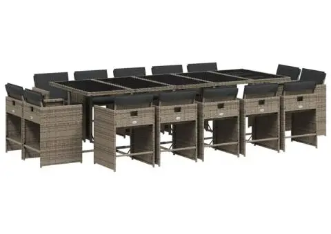 Set mobilier de grădină cu perne, 15 piese, gri, poliratan - 2/5