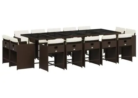 Set mobilier de grădină cu perne, 15 piese, maro, poliratan - 2/5