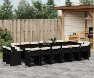 vidaXL Set mobilier de grădină cu perne, 17 piese, negru, poliratan