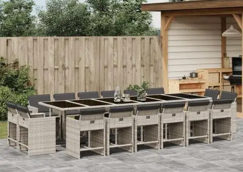 Set mobilier de grădină cu perne 17 piese gri deschis poliratan - 1/5