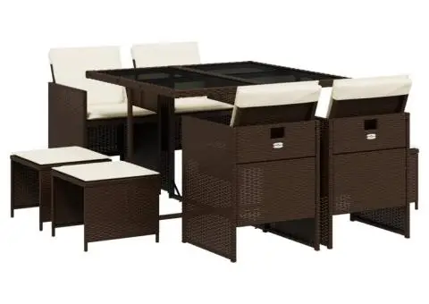 Set mobilier de grădină cu perne, 9 piese, maro, poliratan - 2/5