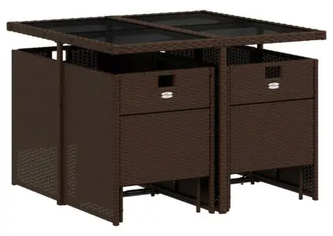 Set mobilier de grădină cu perne, 9 piese, maro, poliratan - 3/5