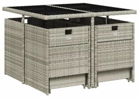 Set mobilier grădină cu perne, 9 piese, gri deschis, poliratan - 3/5