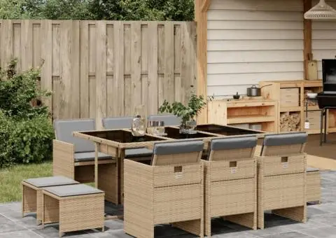 Set mobilier grădină cu perne, 11 piese bej combinat poliratan - 1/5