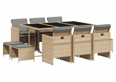 Set mobilier grădină cu perne, 11 piese bej combinat poliratan - 2/5