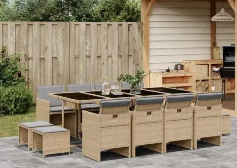 Set mobilier grădină cu perne, 13 piese, bej combinat poliratan - 1/5