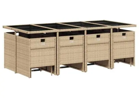 Set mobilier grădină cu perne, 13 piese, bej combinat poliratan - 3/5