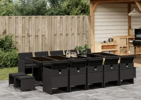 Set mobilier de grădină cu perne, 15 piese, negru, poliratan - 1/5