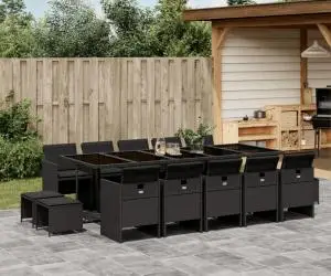 vidaXL Set mobilier de grădină cu perne, 15 piese, negru, poliratan