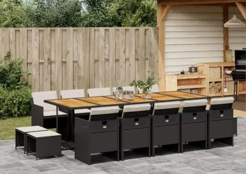 Set mobilier de grădină cu perne, 15 piese, negru, poliratan - 1/5