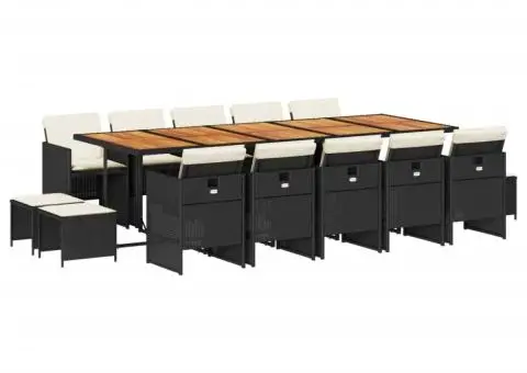 Set mobilier de grădină cu perne, 15 piese, negru, poliratan - 2/5