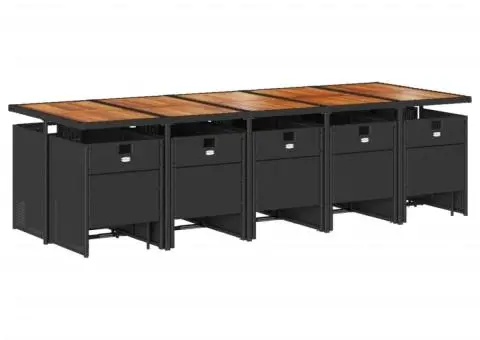 Set mobilier de grădină cu perne, 15 piese, negru, poliratan - 3/5