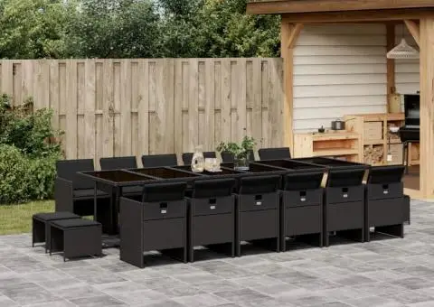 Set mobilier de grădină cu perne, 17 piese, negru, poliratan - 1/5