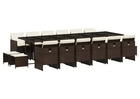 Set mobilier de grădină cu perne, 17 piese, maro, poliratan - 2/5