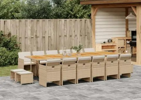 Set mobilier de grădină cu perne, 17 piese, bej, poliratan - 1/5