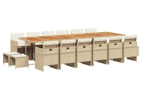 Set mobilier de grădină cu perne, 17 piese, bej, poliratan - 2/5