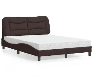 vidaXL Pat cu saltea, maro închis, 140x200 cm, textil