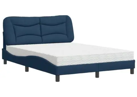 Pat cu saltea, albastru, 120x200 cm, textil - 2/5